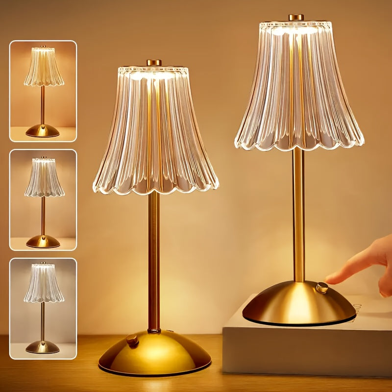 Crystal Cordless Table Lamps-1\u002F2pcs Rechargeable Gloden Vintage LED Desk Lamp With USB Port