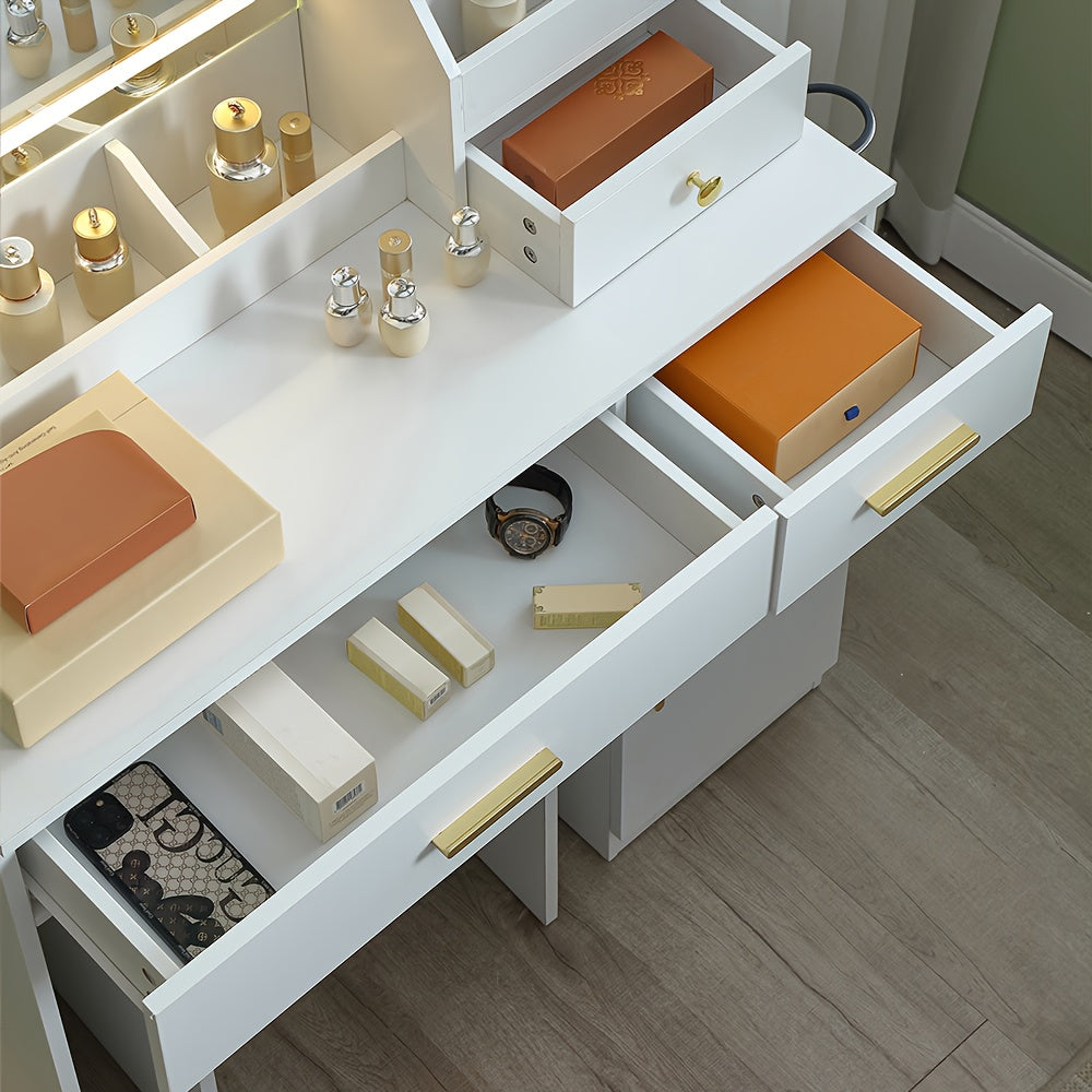 White Contemporary Dresser with Mirror - 3.2 Cu Ft Storage, 27\