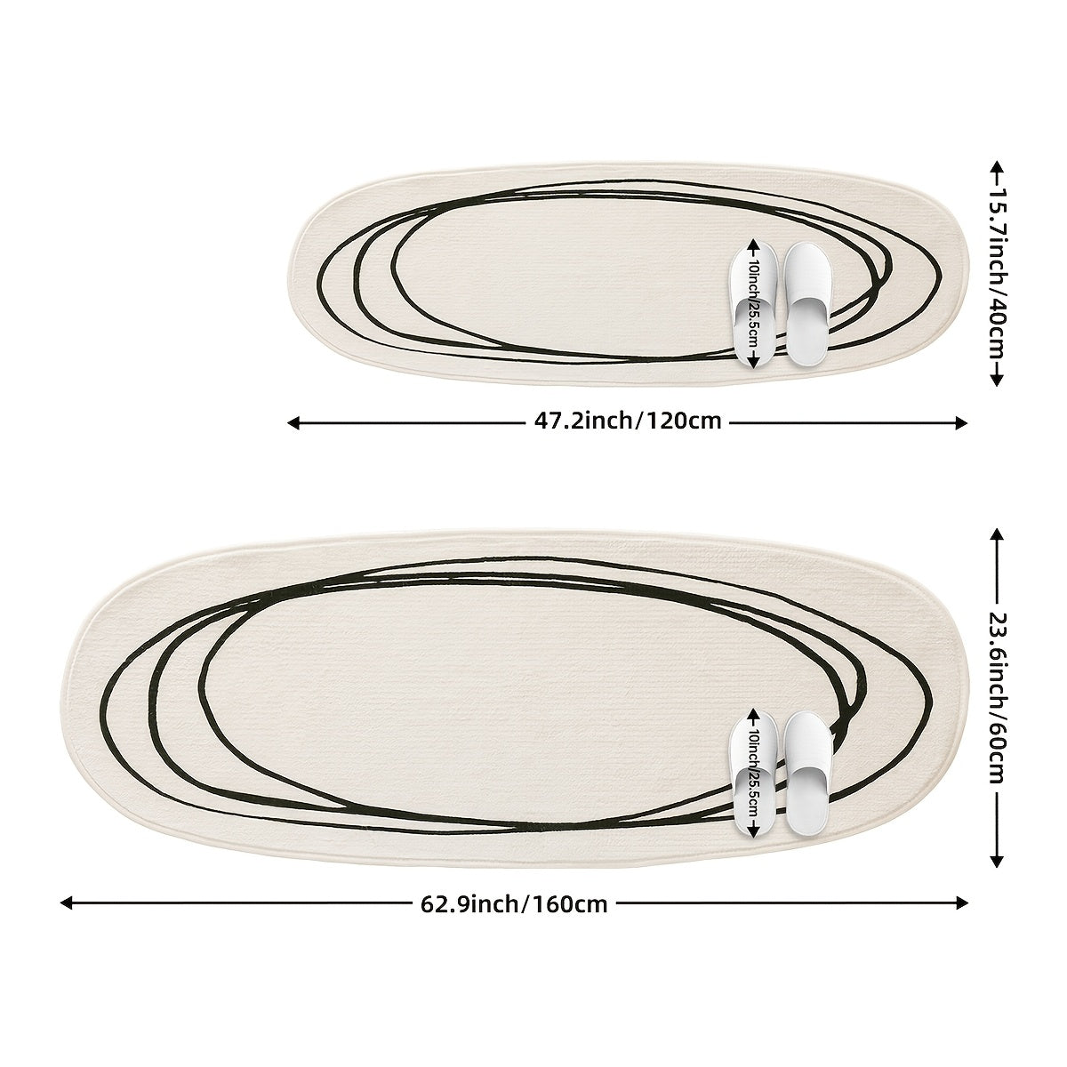 1pc DAJIANG Modern Abstract Oval Area Mat - Soft, Fluffy & Non-Slip Runner Mat with Striped and Solid Color Design for Bedroom
