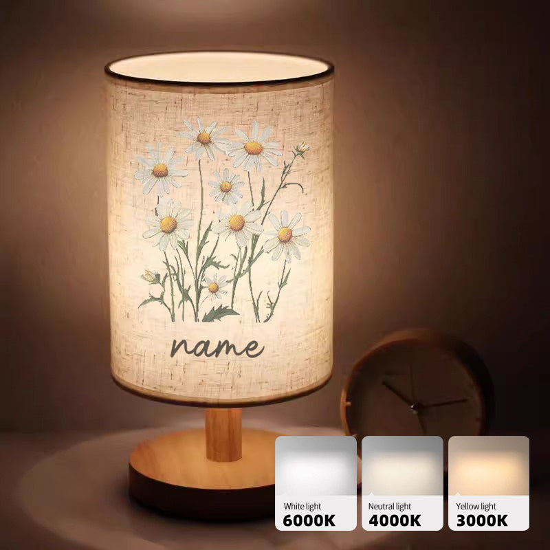 Customizable Name, Text, Three-Color Dimmable Daisy Spring Floral Print Bedside Lamp