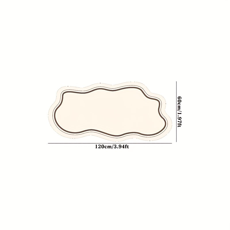 Modern Irregular Cloud-Shaped Plush Area Mat - Soft & Thick 10mm Pile, Non-Slip PVC Backing, Beige & Cream Design, Hand Wash Only