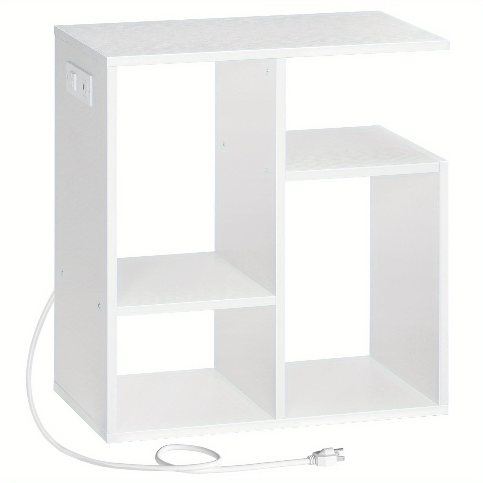 Special Shaped Side Table with Charging Station, with USB Ports and Outlets, Bedside Tables with Storage Shelf for Living Room