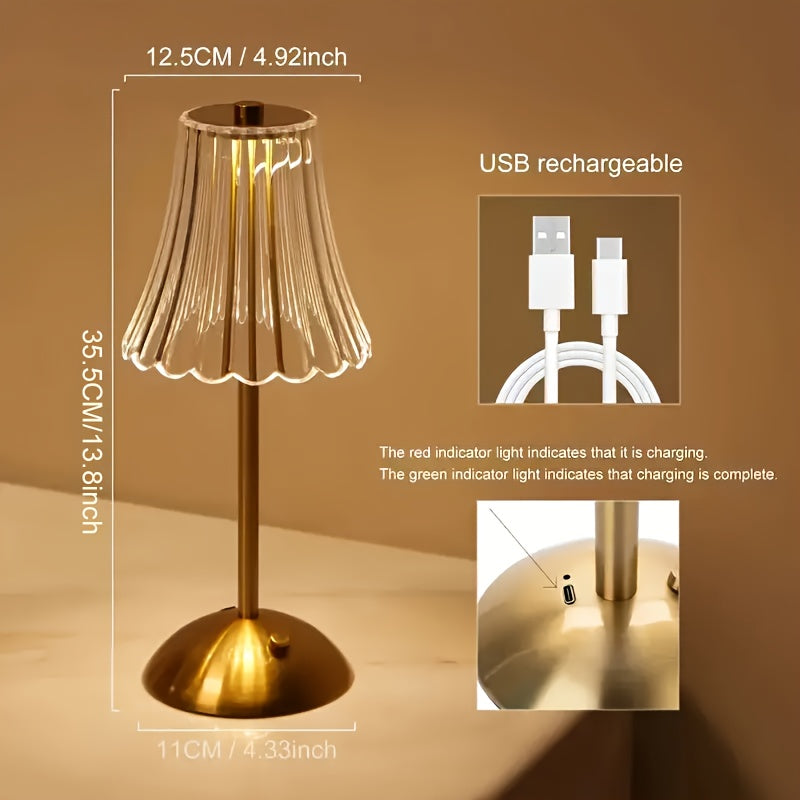 Crystal Cordless Table Lamps-1\u002F2pcs Rechargeable Gloden Vintage LED Desk Lamp With USB Port