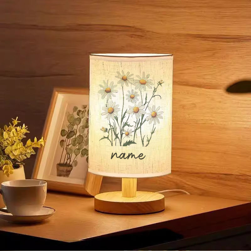 Customizable Name, Text, Three-Color Dimmable Daisy Spring Floral Print Bedside Lamp
