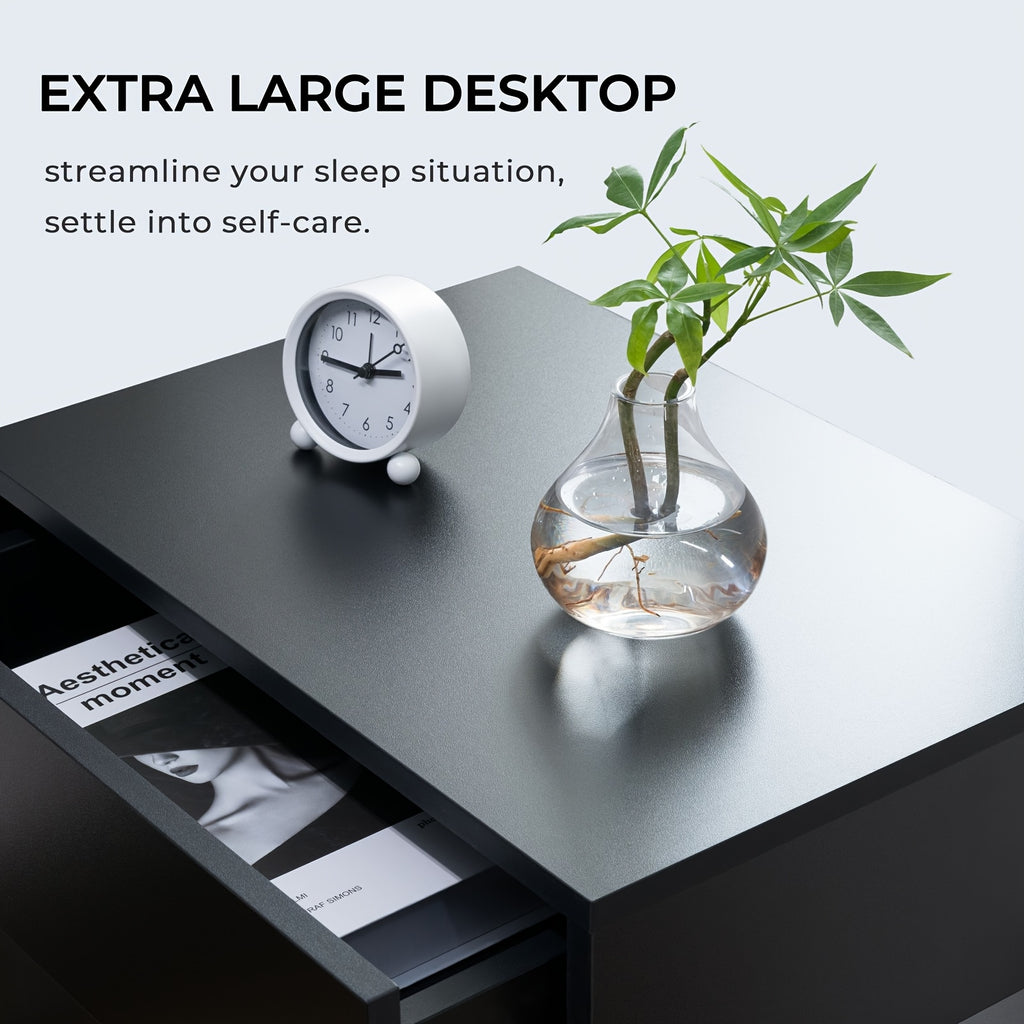 Modern LED Bedside Table with 2 Drawers - White Wooden Nightstand, 3.2+ Cubic Feet Storage, 27\