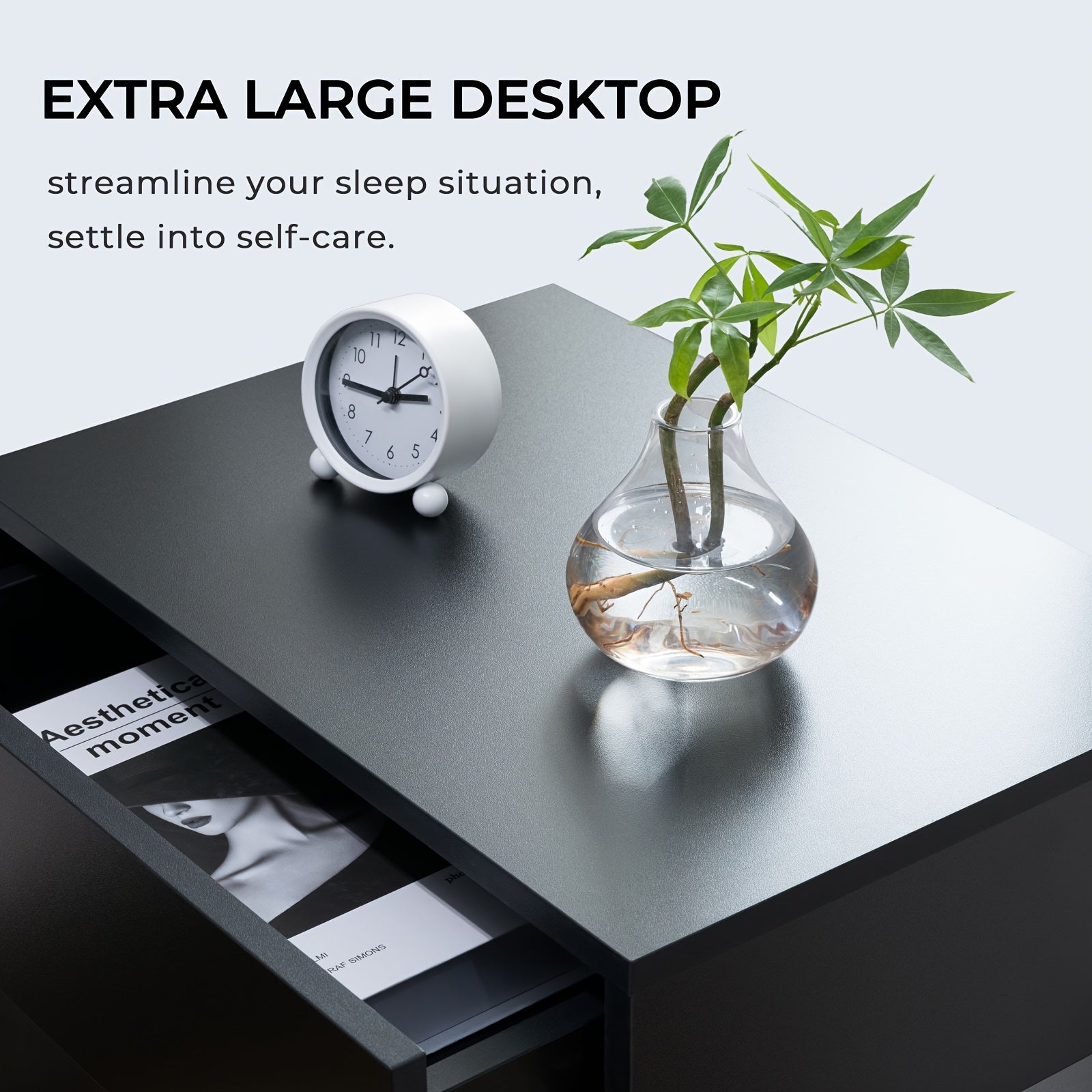 Modern LED Bedside Table with 2 Drawers - White Wooden Nightstand, 3.2+ Cubic Feet Storage, 27\