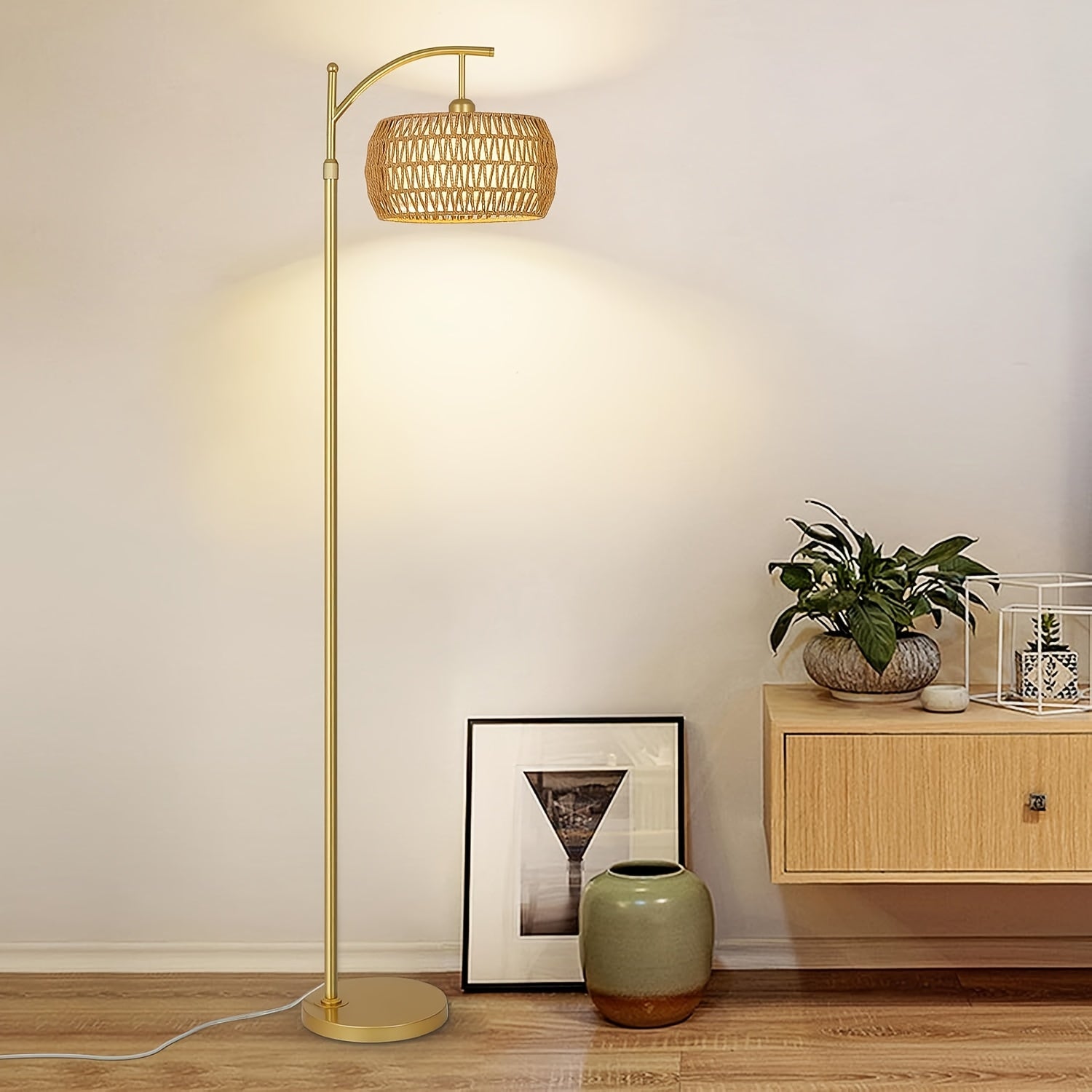 Modern Arc Floor Lamp with Remote Control - Adjustable Standing Light, Dimmable LED Bulb