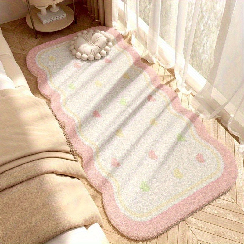 1pc Plush Soft Pink Floral Area Mat - 10mm Thick, Non-Slip, Irregular Shape, Modern Simple Design for Bedroom