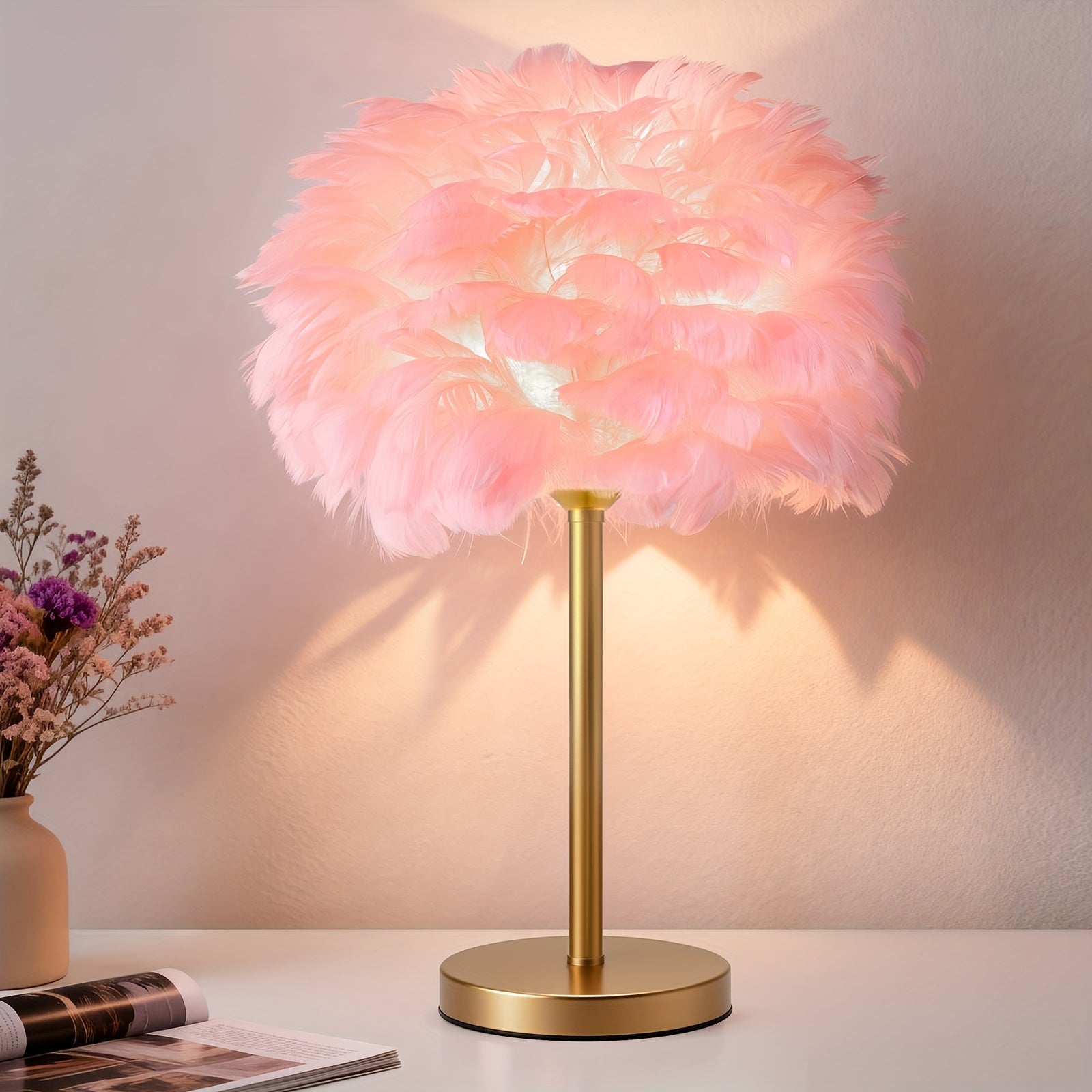 11.8*15.9 Inch Feather Lamp, USB Powered Lamps, Durable Metal Body, 3-Color Dimmable LED Light Strip