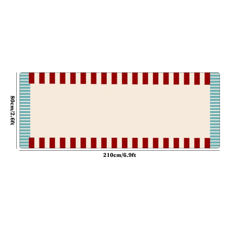 1pc Memphis Runner Mat - Extra Thick 10mm Plush Mat with Non-Slip Backing, Soft Beige, Red