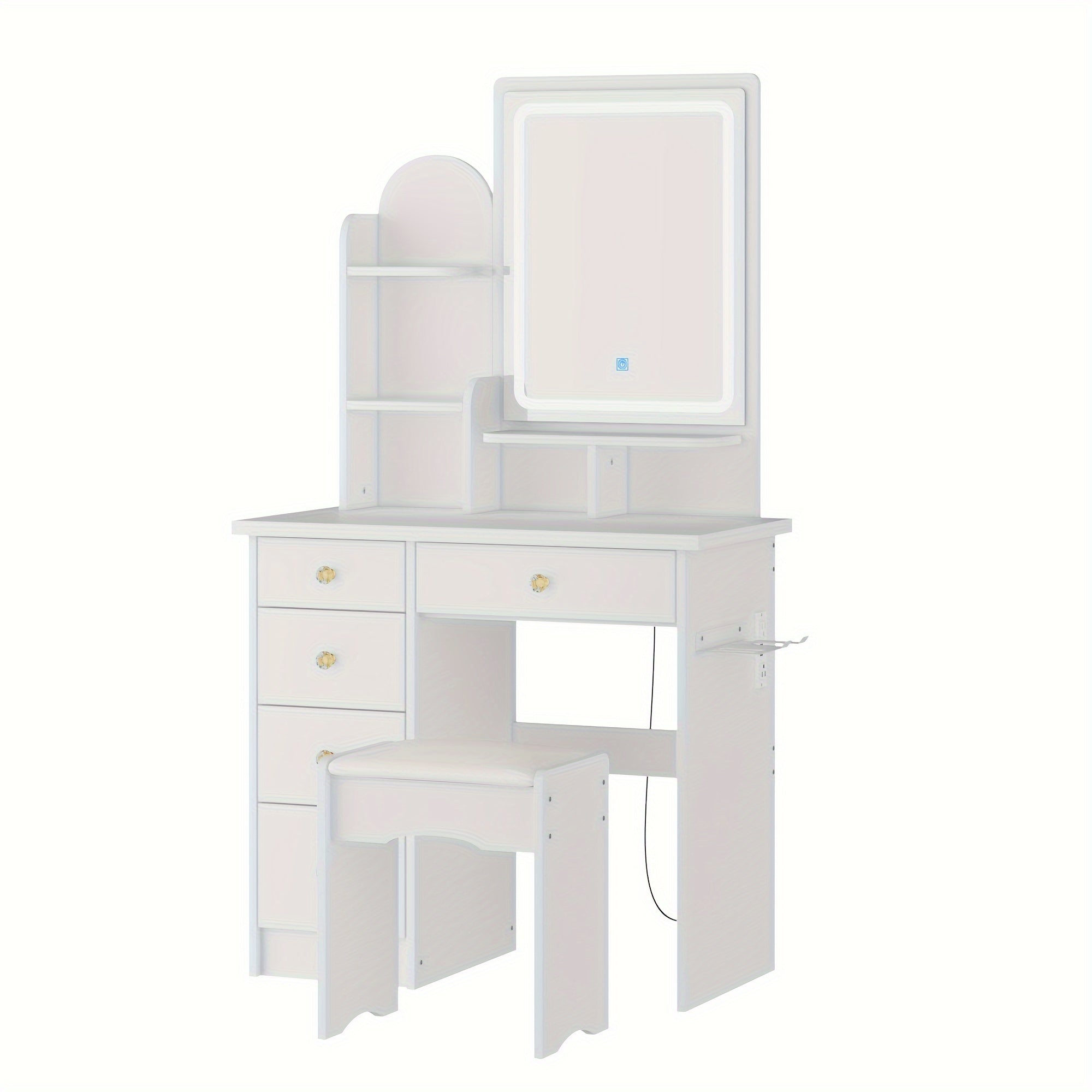 Modern Vanity with Mirrors Modern Vanity with Mirrors, 5 Drawers, Shelves and Chair