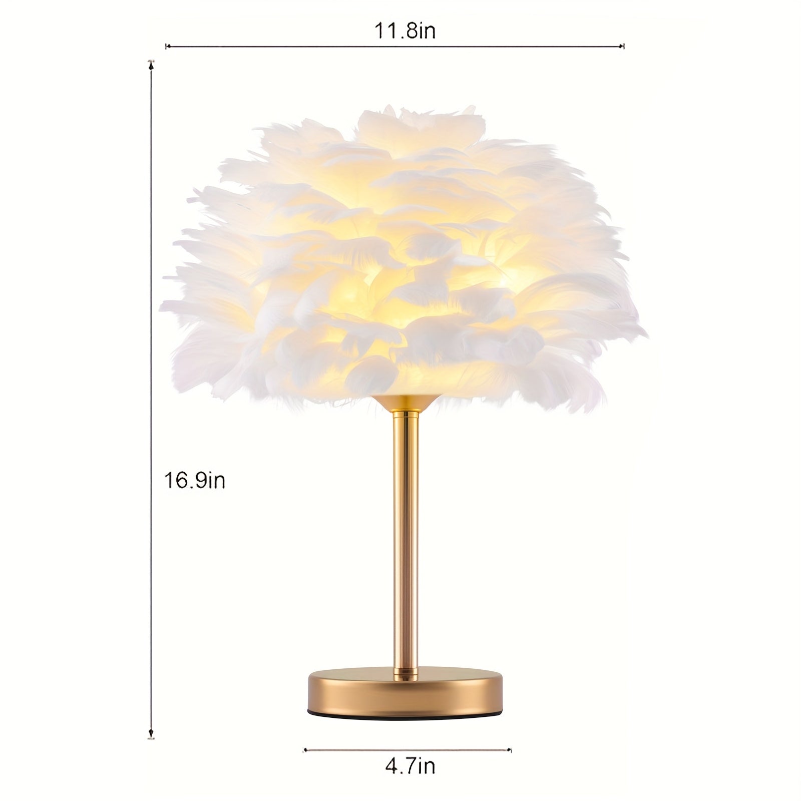 11.8*15.9 Inch Feather Lamp, USB Powered Lamps, Durable Metal Body, 3-Color Dimmable LED Light Strip