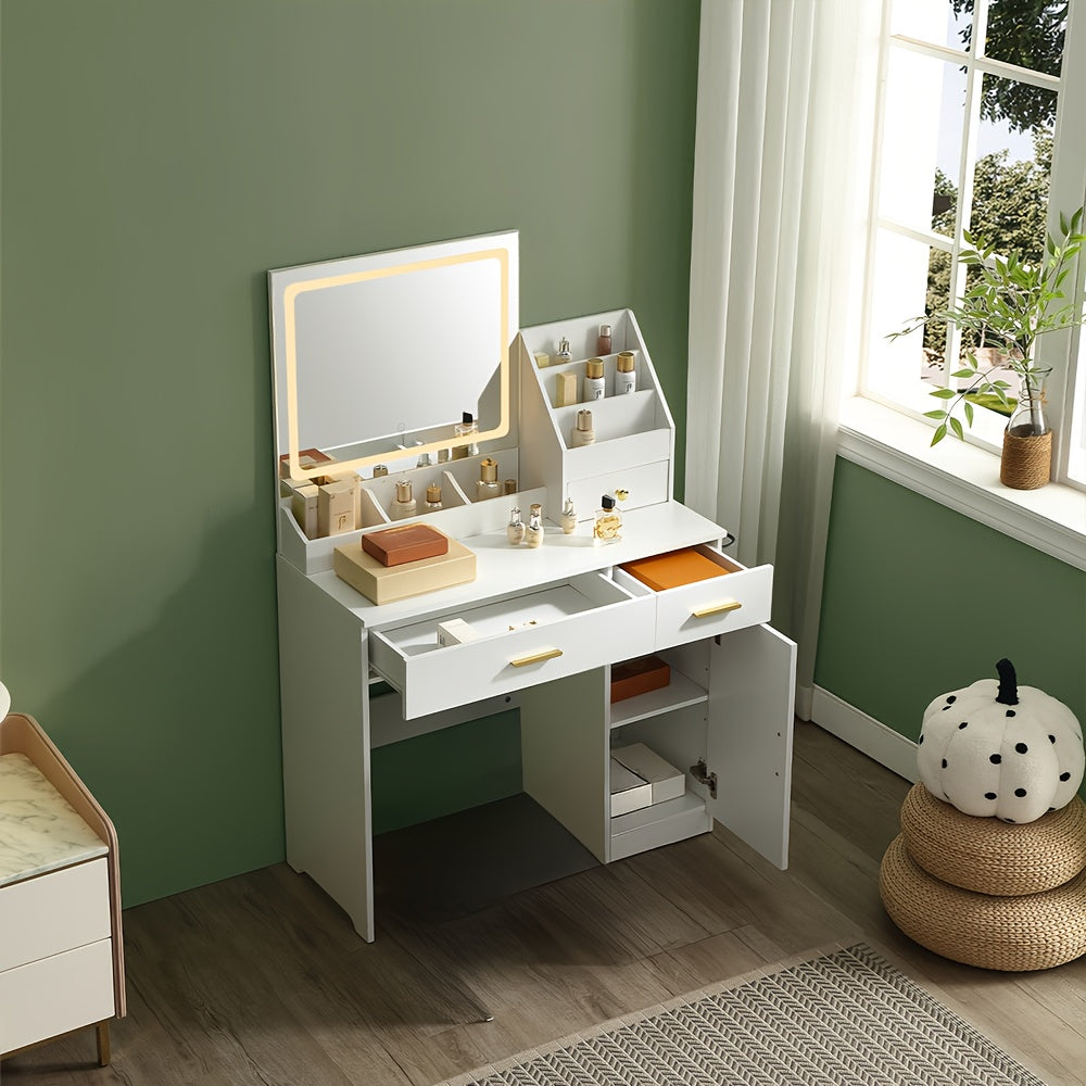 White Contemporary Dresser with Mirror - 3.2 Cu Ft Storage, 27\