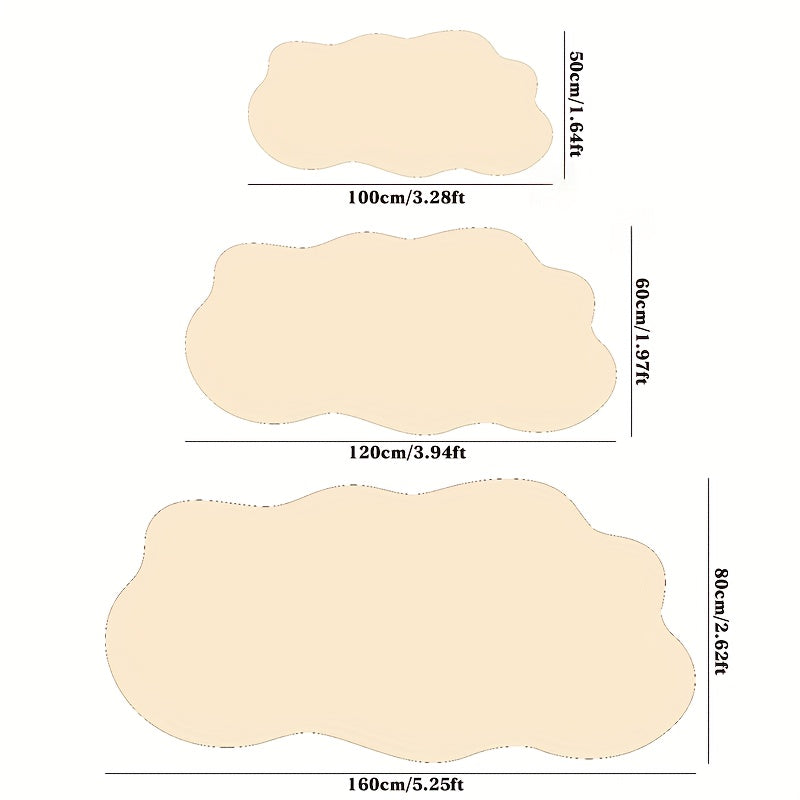 Modern Irregular Cloud-Shaped Plush Area Mat - Soft & Thick 10mm Pile, Non-Slip PVC Backing, Beige & Cream Design, Hand Wash Only