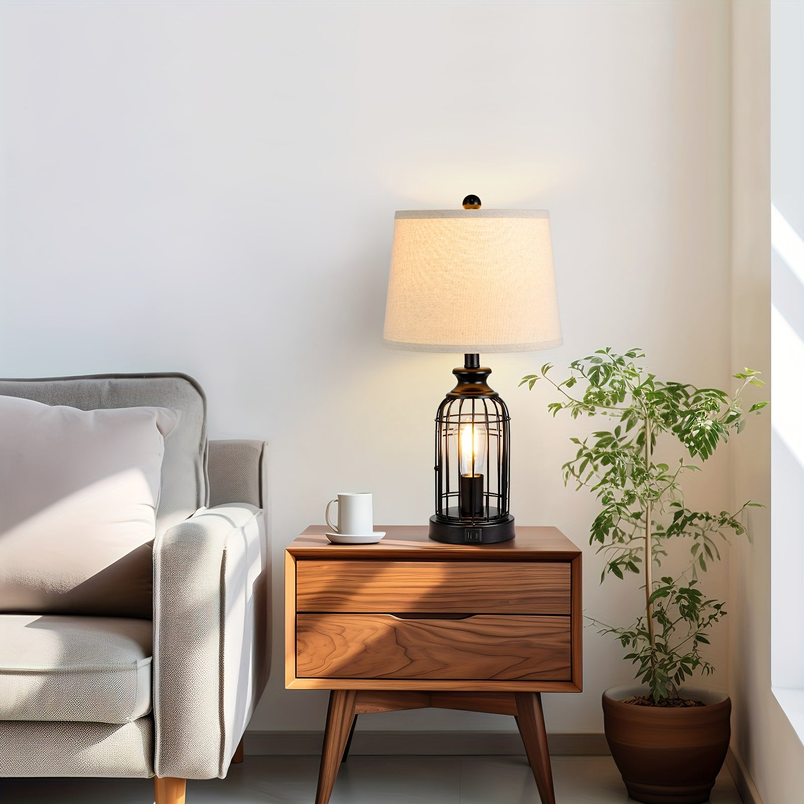 2 Set Farmhouse Table Lamps with 4 LED Bulbs, 9W Bright Rotary Switch Top Light + Touch Contorl 3 Way Dimmable Bird Cage Nightstand Light