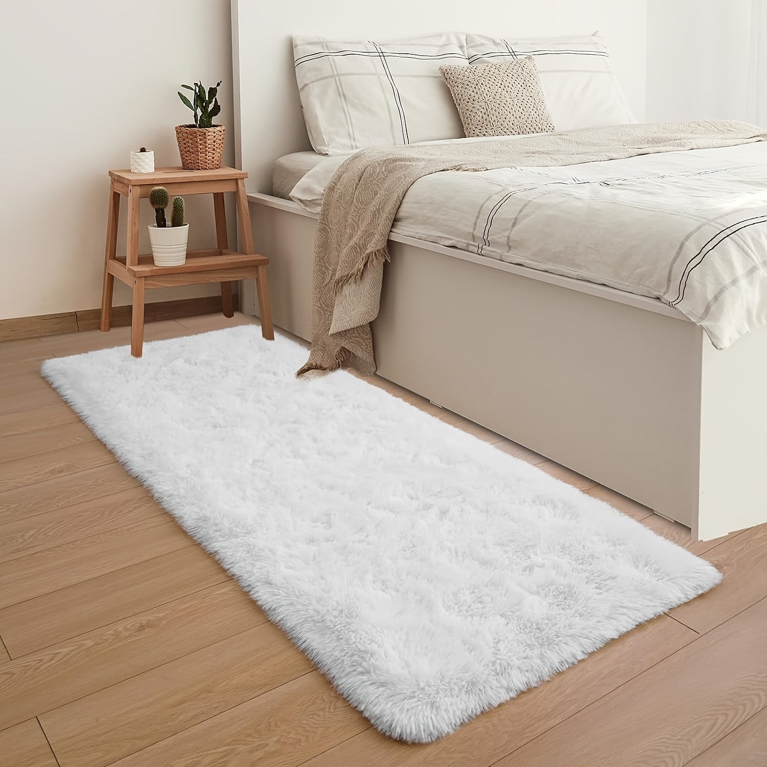 1pc Plush Area Mat - Fluffy Shaggy Soft Lightweight Durable 100% Polyester Mat for Bedroom, Living Room