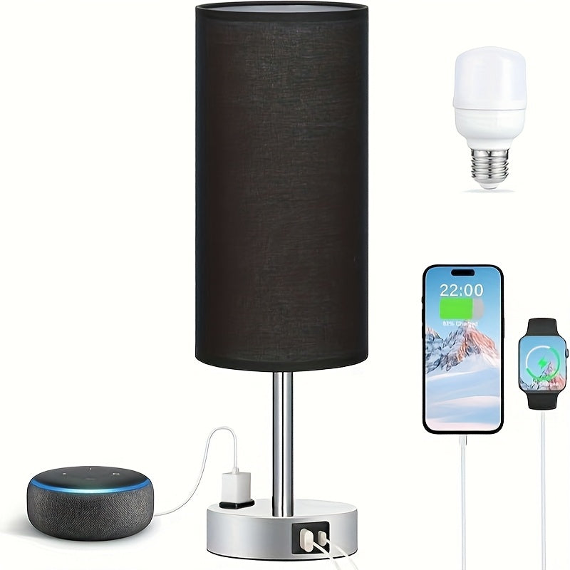 1\u002F2pcs Modern Bedside Table Lamp with Touch Control, 3-Way Dimmable, USB-C Charging Ports & AC Outlet