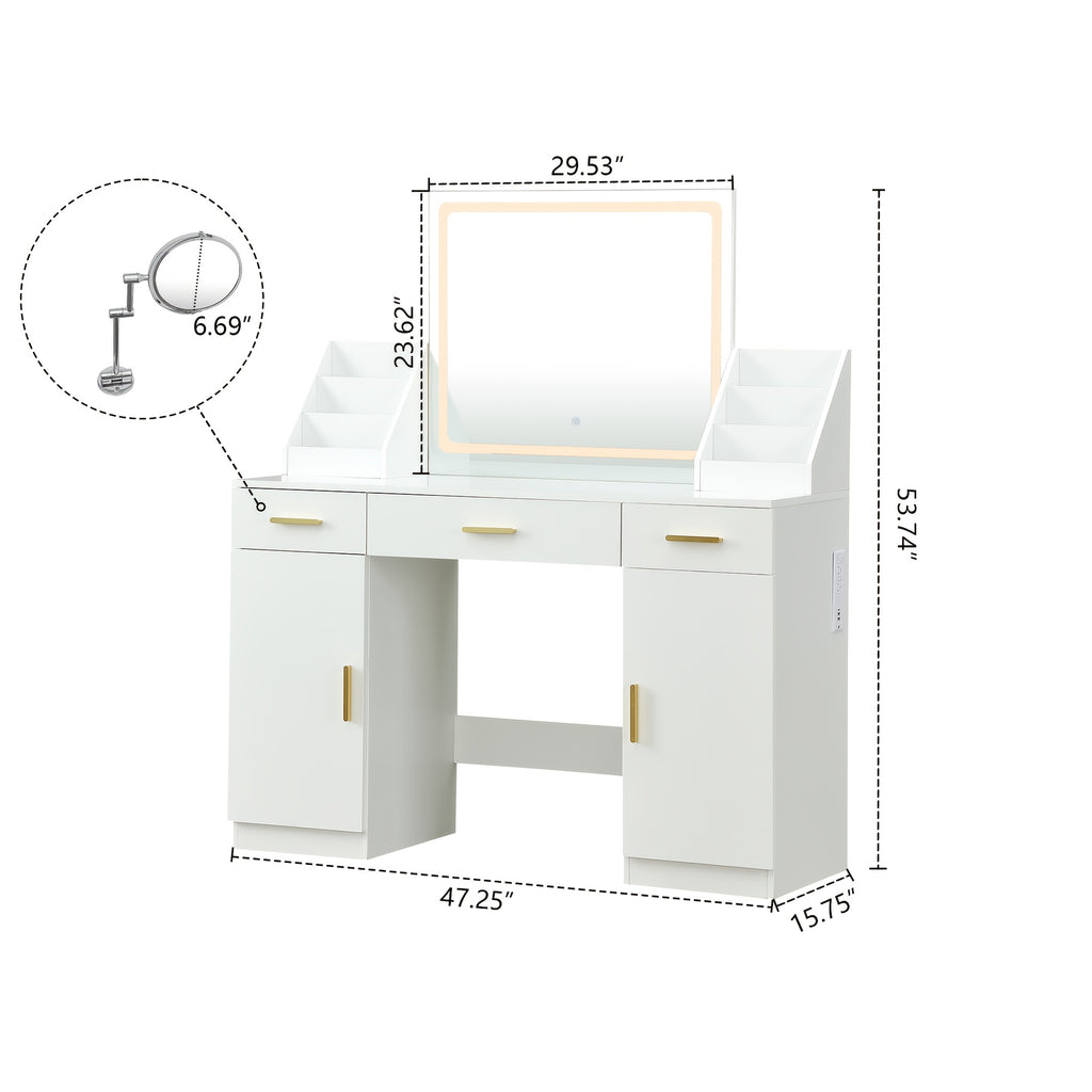 47.2''Large Vanity With Folding Up Makeup Mirror, Makeup Vanity With 2 Makeup Organizers