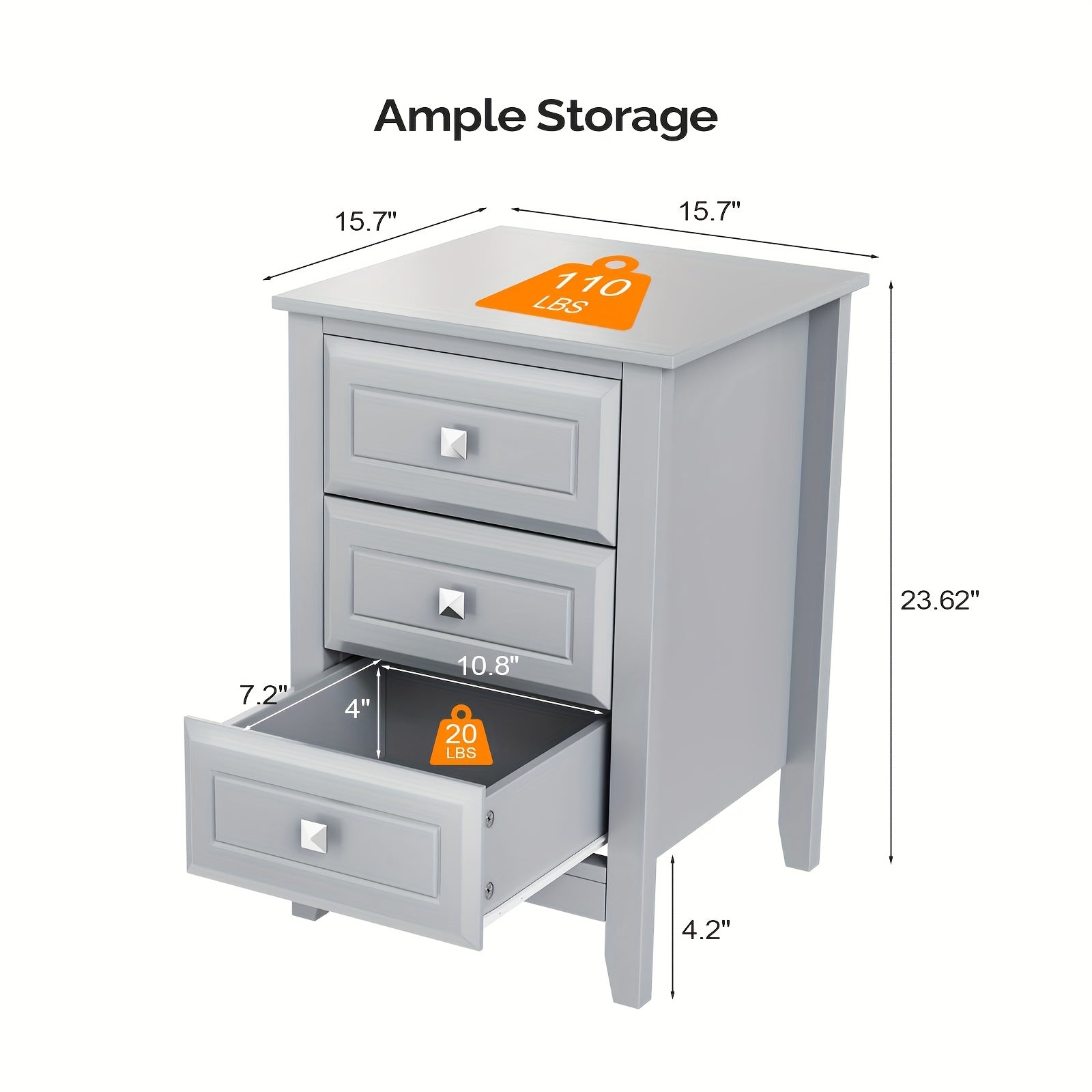 Bonnlo Modern Minimalist Nightstand - No Assembly Required Bedside Table with 3 Smooth-Gliding Drawers & Metal Knobs