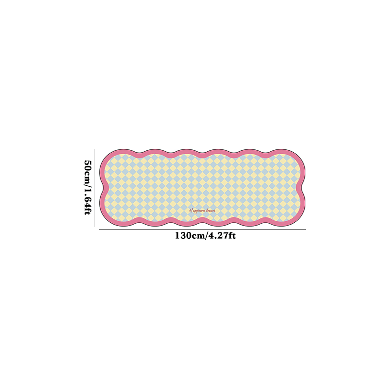 Irregular Shaped Modern Cream Checkeredboard Runner Rug - 10mm Thick High-Quality Faux Cashmere