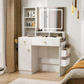 Oneinmil Vanity Table with LED Lights & Mirror - White Makeup Desk with Storage Drawers, Side Bag