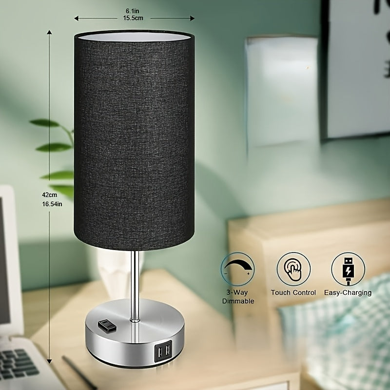 1\u002F2pcs Modern Bedside Table Lamp with Touch Control, 3-Way Dimmable, USB-C Charging Ports & AC Outlet