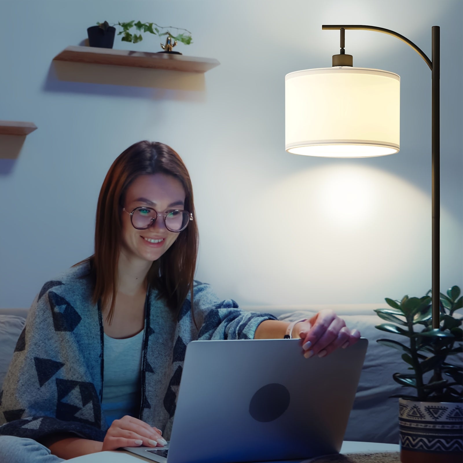 Modern Industrial Floor Lamp With Foot Wwitch - Polished Metal, Includes Beige Shade For Living Room