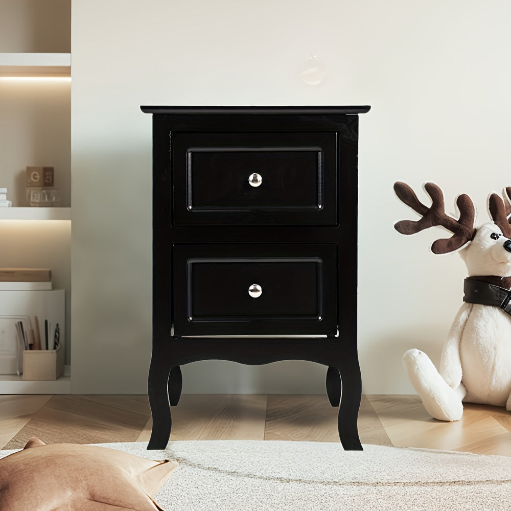 Pastoral Style Double Drawer Bedside Table White Black Blue Pink Brown Grey Color Painted Surface Density Board Cost-effective Bedroom Furn0iture Pastoral Style Double Drawer Bedside Table Suitable for A Variety Of Scenarios