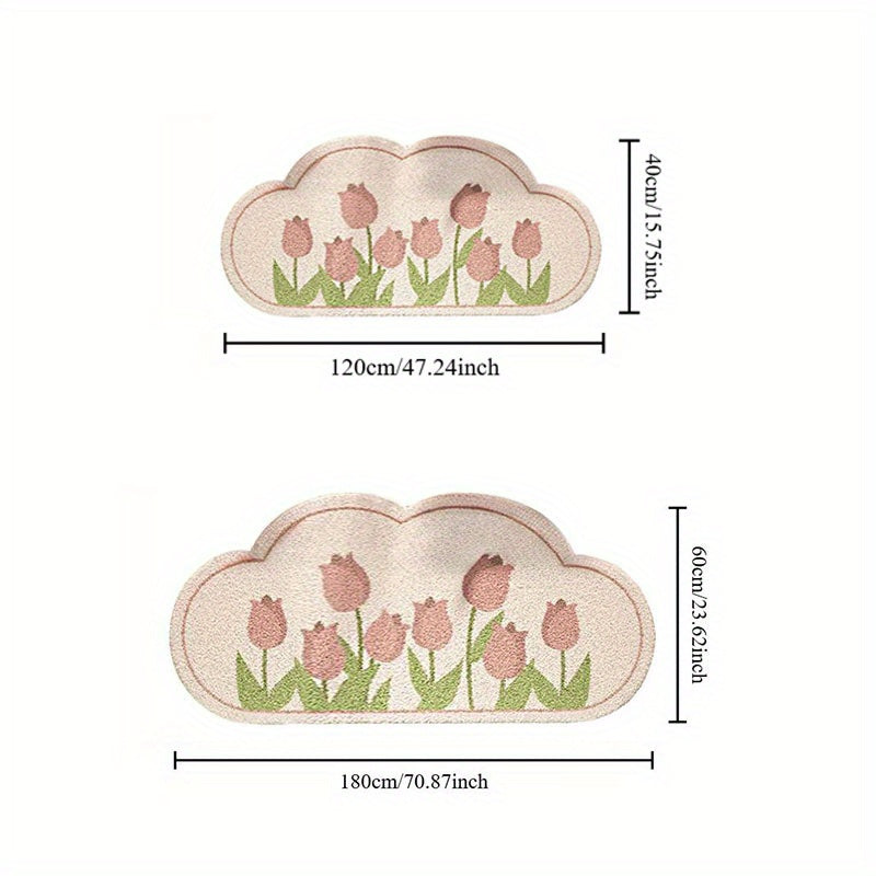 Tulip Cloud-Shaped Plush Soft Washable Thickened Irregular Non-Slip Floor Mat for Bedroom and Living Room Decor