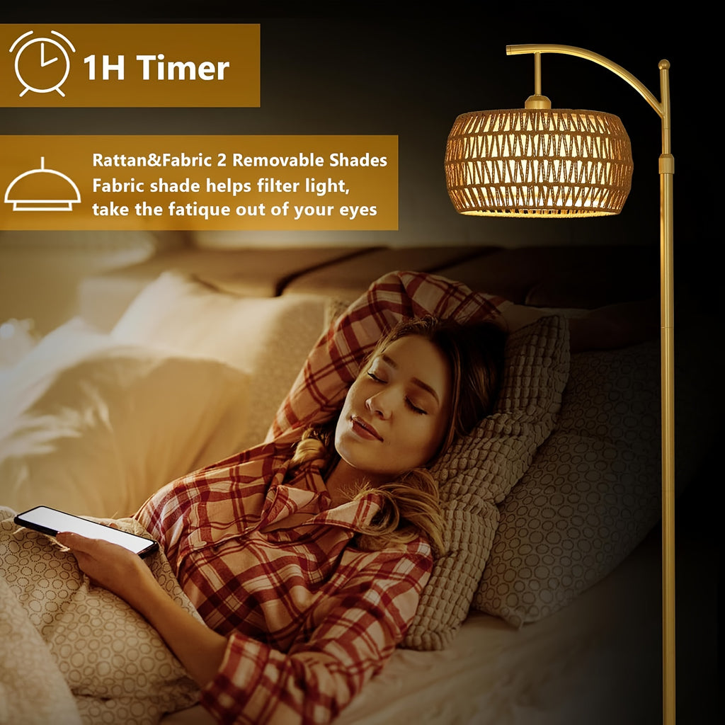 Modern Arc Floor Lamp with Remote Control - Adjustable Standing Light, Dimmable LED Bulb