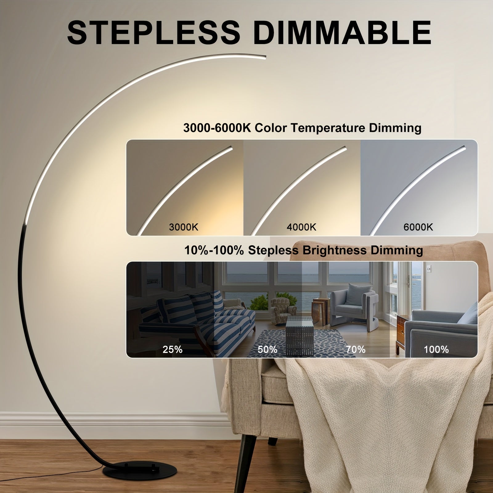 65 Inch Arched Floor Lamp With Remote