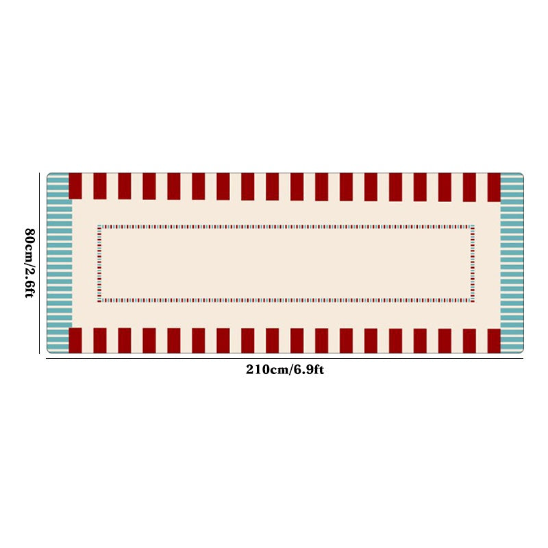 1pc Memphis Runner Mat - Extra Thick 10mm Plush Mat with Non-Slip Backing, Soft Beige, Red