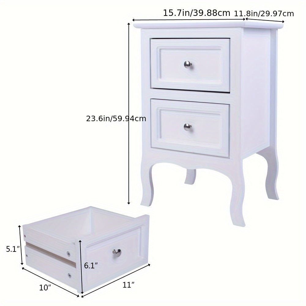 Pastoral Style Double Drawer Bedside Table White Black Blue Pink Brown Grey Color Painted Surface Density Board Cost-effective Bedroom Furn0iture Pastoral Style Double Drawer Bedside Table Suitable for A Variety Of Scenarios