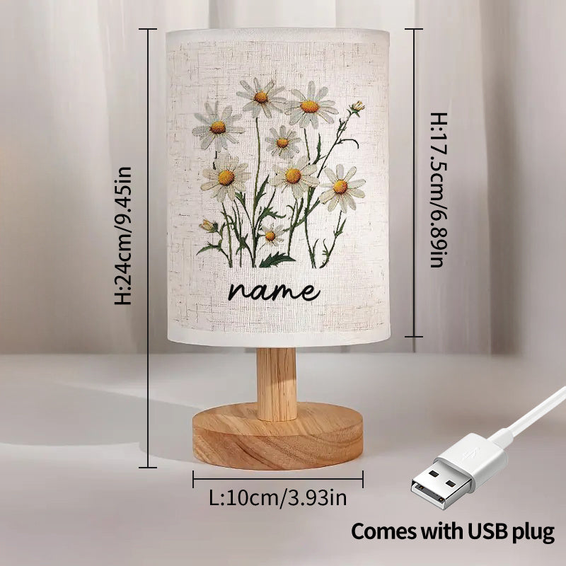 Customizable Name, Text, Three-Color Dimmable Daisy Spring Floral Print Bedside Lamp