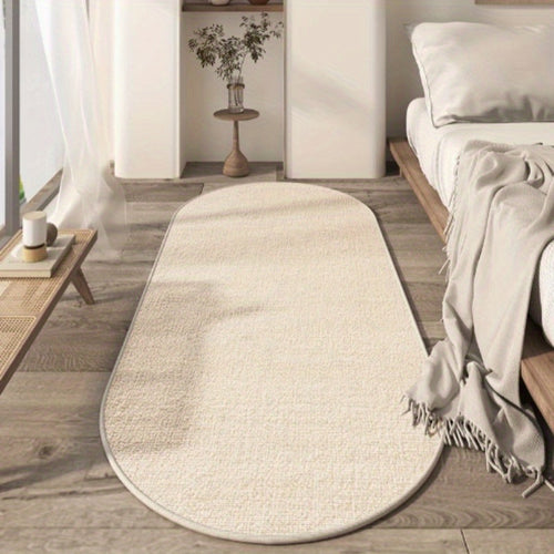 1pc 10mm Thick High-Quality Imitation Cashmere Oval Runner Mat - Cream Beige Modern Simple Line Printing