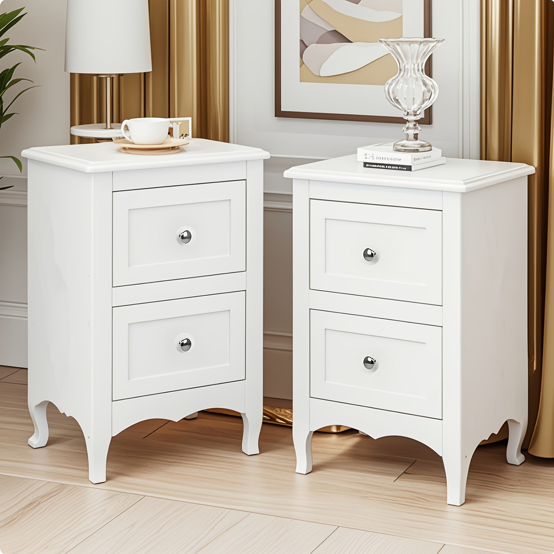 Pastoral Style Double Drawer Bedside Table White Black Blue Pink Brown Grey Color Painted Surface Density Board Cost-effective Bedroom Furn0iture Pastoral Style Double Drawer Bedside Table Suitable for A Variety Of Scenarios
