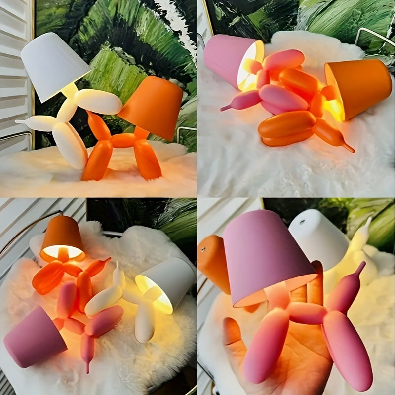 Creative Romantic Colored Balloon Dog Desk Lamp with Touch Switch, Tri Color Light, Adjustable Dimming Support