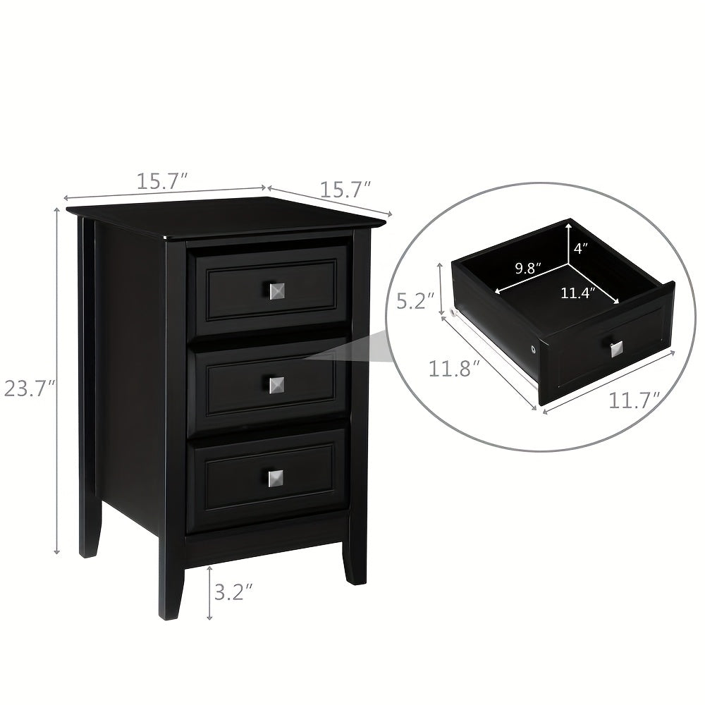 Bonnlo Modern Minimalist Nightstand - No Assembly Required Bedside Table with 3 Smooth-Gliding Drawers & Metal Knobs