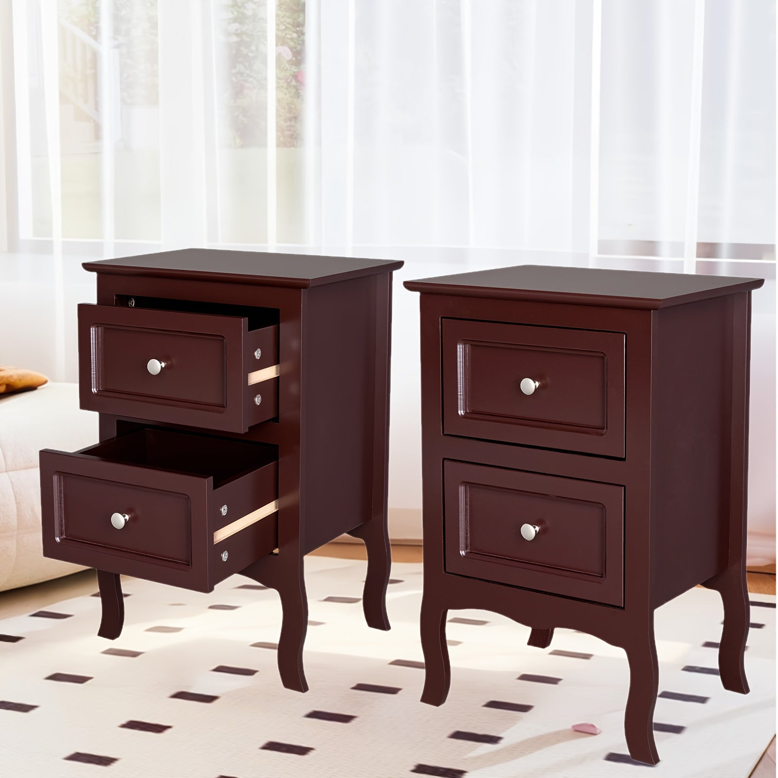 Pastoral Style Double Drawer Bedside Table White Black Blue Pink Brown Grey Color Painted Surface Density Board Cost-effective Bedroom Furn0iture Pastoral Style Double Drawer Bedside Table Suitable for A Variety Of Scenarios