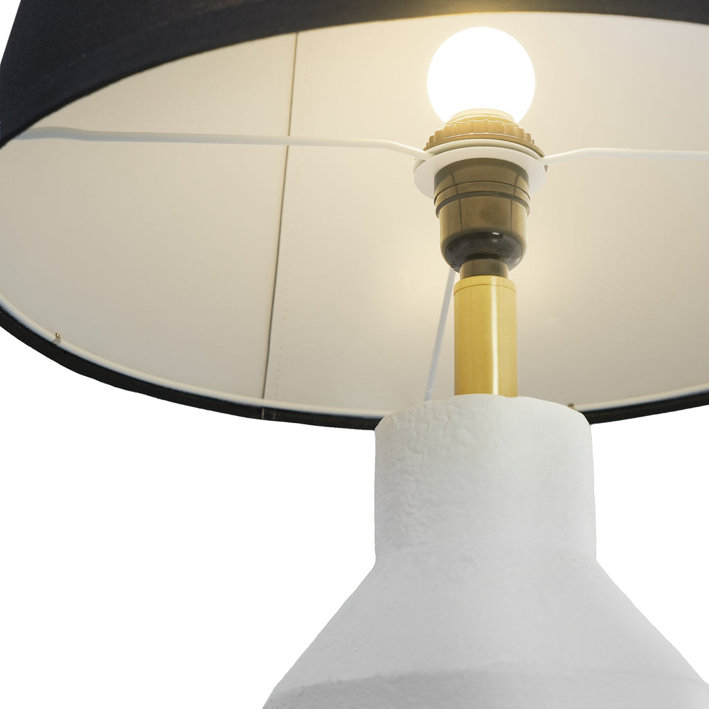 Modern Farmhouse Table Lamp with White Cement Base & Black Linen Shade - Rustic Single Bedside Lamp with Switch