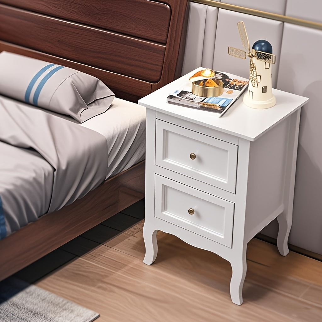 Pastoral Style Double Drawer Bedside Table White Black Blue Pink Brown Grey Color Painted Surface Density Board Cost-effective Bedroom Furn0iture Pastoral Style Double Drawer Bedside Table Suitable for A Variety Of Scenarios