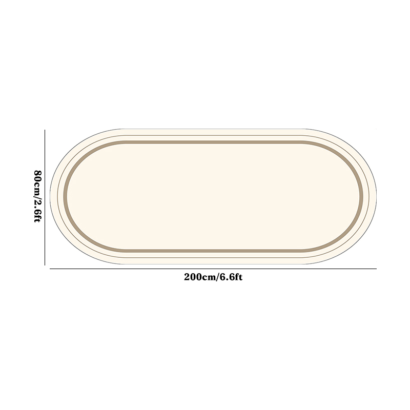 1pc 10mm Thick High-Quality Imitation Cashmere Oval Runner Mat - Cream Beige Modern Simple Line Printing