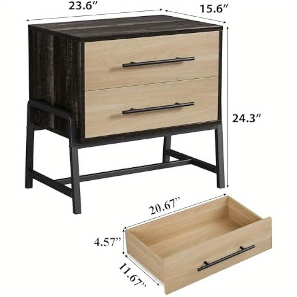 Farmhouse Nightstand with Drawer - Light Brown Bedside Table, Heavy-Duty Metal Legs, Easy Assembly