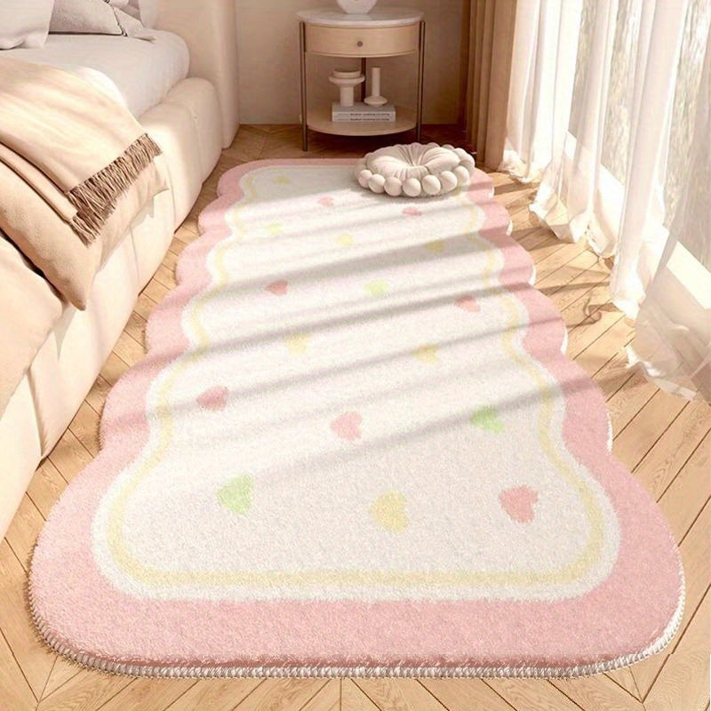 1pc Plush Soft Pink Floral Area Mat - 10mm Thick, Non-Slip, Irregular Shape, Modern Simple Design for Bedroom