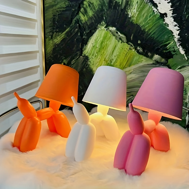 Creative Romantic Colored Balloon Dog Desk Lamp with Touch Switch, Tri Color Light, Adjustable Dimming Support