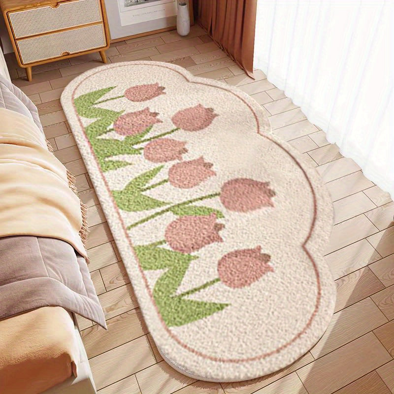 Tulip Cloud-Shaped Plush Soft Washable Thickened Irregular Non-Slip Floor Mat for Bedroom and Living Room Decor