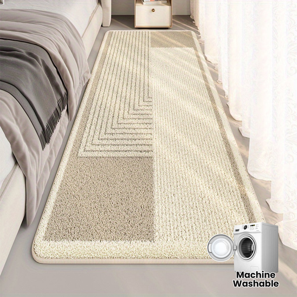 Soft Area Mat 100% Polyester Plush Soft Japanese-Inspired Cream Striped Area Mat