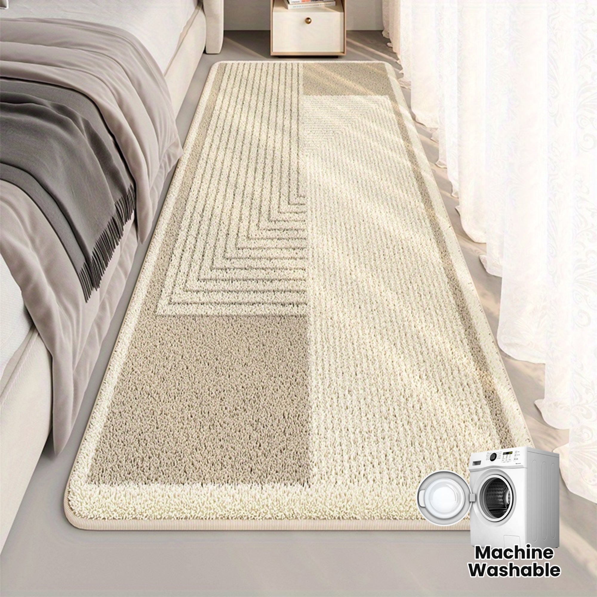 Soft Area Mat 100% Polyester Plush Soft Japanese-Inspired Cream Striped Area Mat
