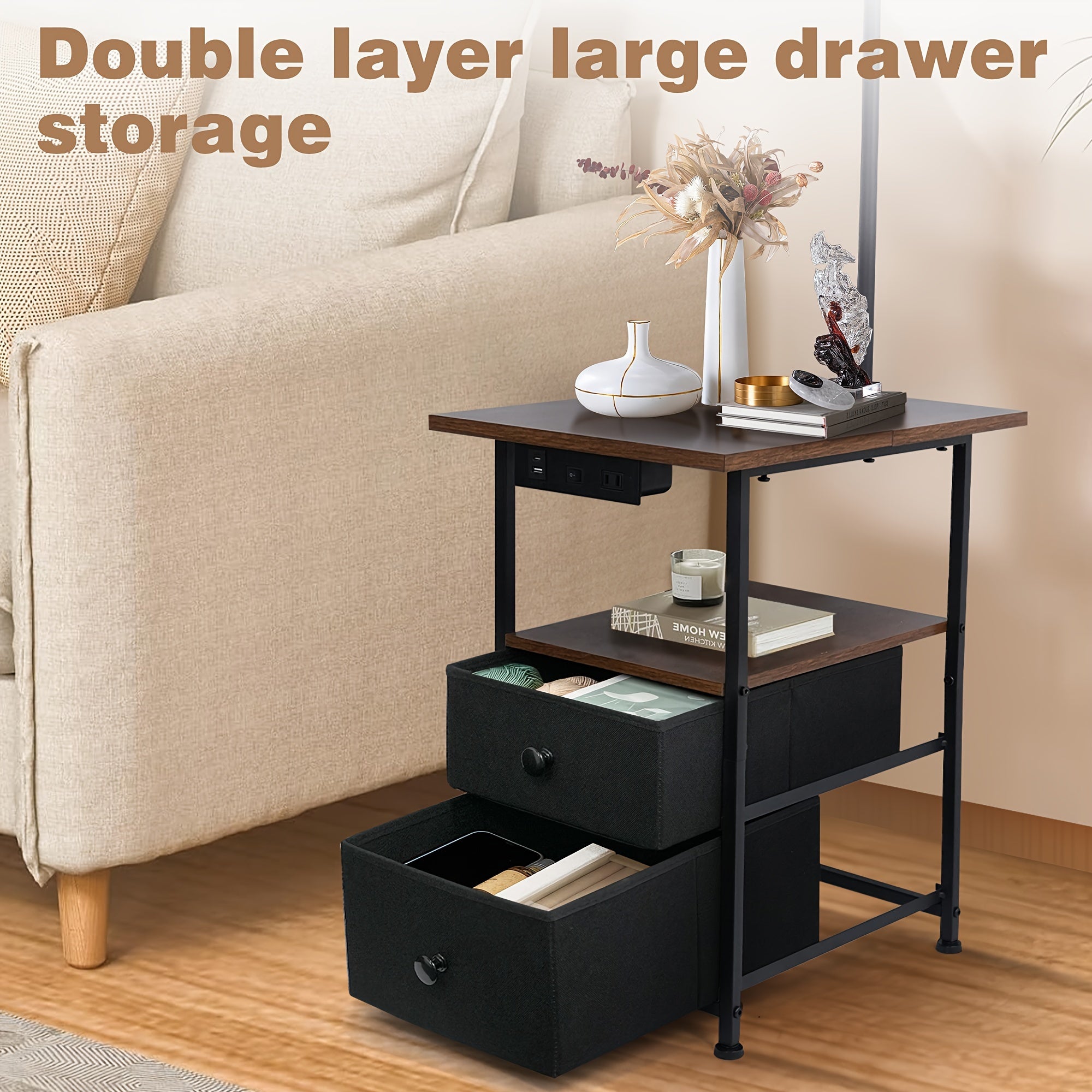 Floor Lamp with Shelves, End Table with 3 Color Temperature, with USB & Type C & AC Charging Port for Living Room, Bedroom