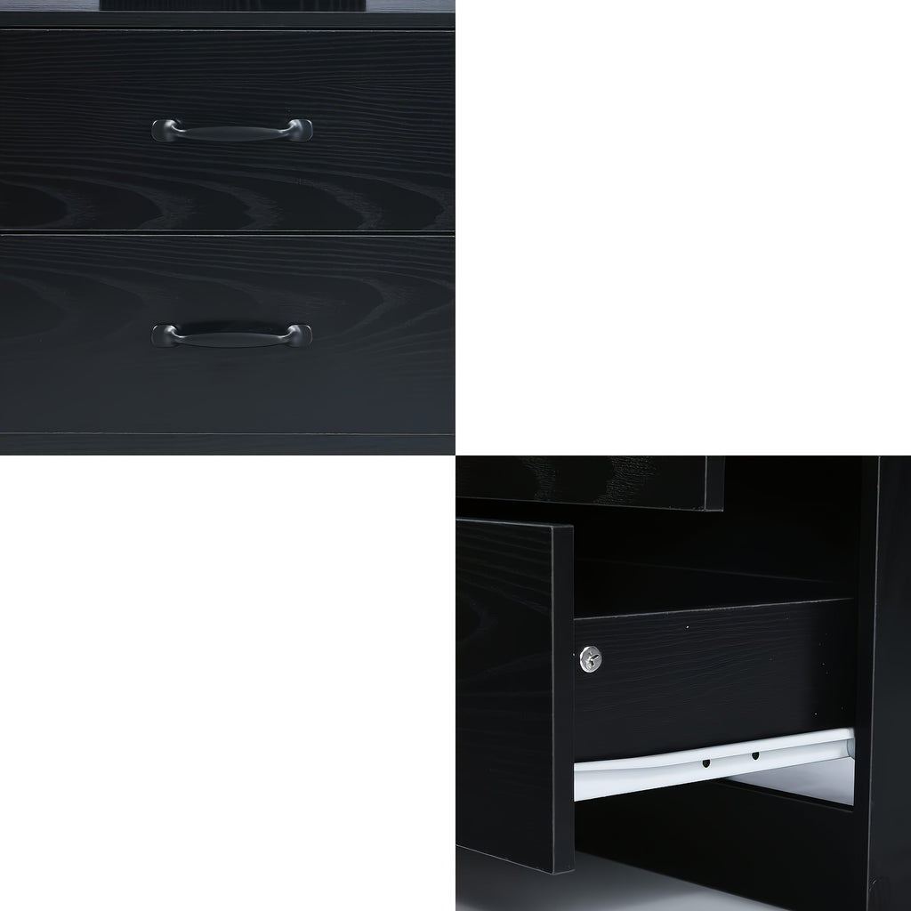 Black Nightstand with Charging Station, Night Stand with LED Lights, Modern LED End Table Nightstand for Bedroom